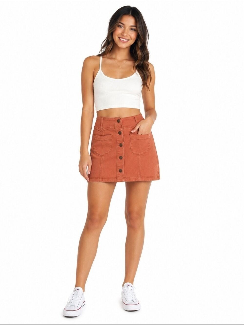 Forever 21 Rust Button Front Mini Skirt Size 28 High Rise Boho Western